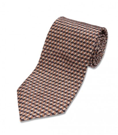 Navy, Gold and Ivory Geometric Cube Silk Necktie