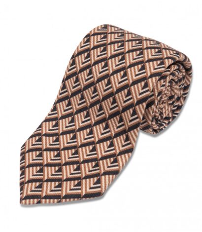 Black, Gold and Ivory Geometric Triangle Silk Necktie