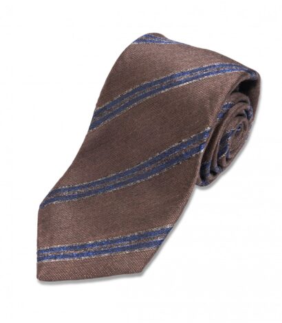 Brown with Blue Stripe Silk/Wool Necktie