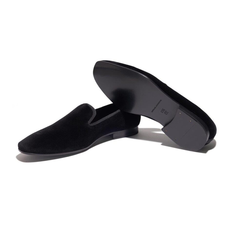 (product) Black Velvet Slip-On Tuxedo Shoe