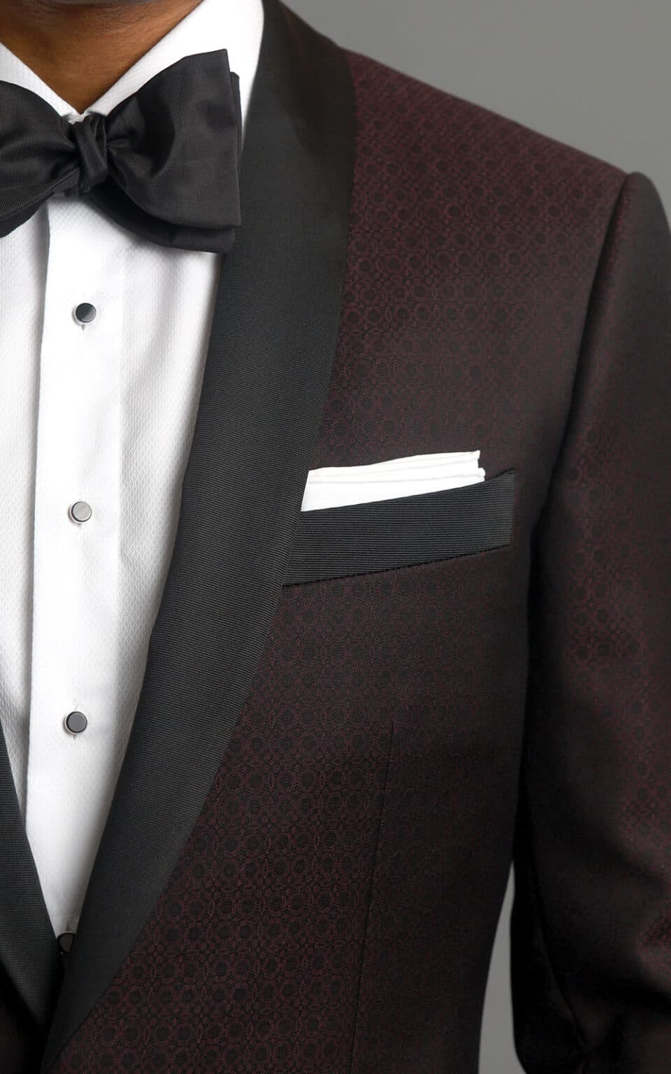 (product) Burgundy Textured Wool MTM Dinner Jacket with Grosgrain Trim
