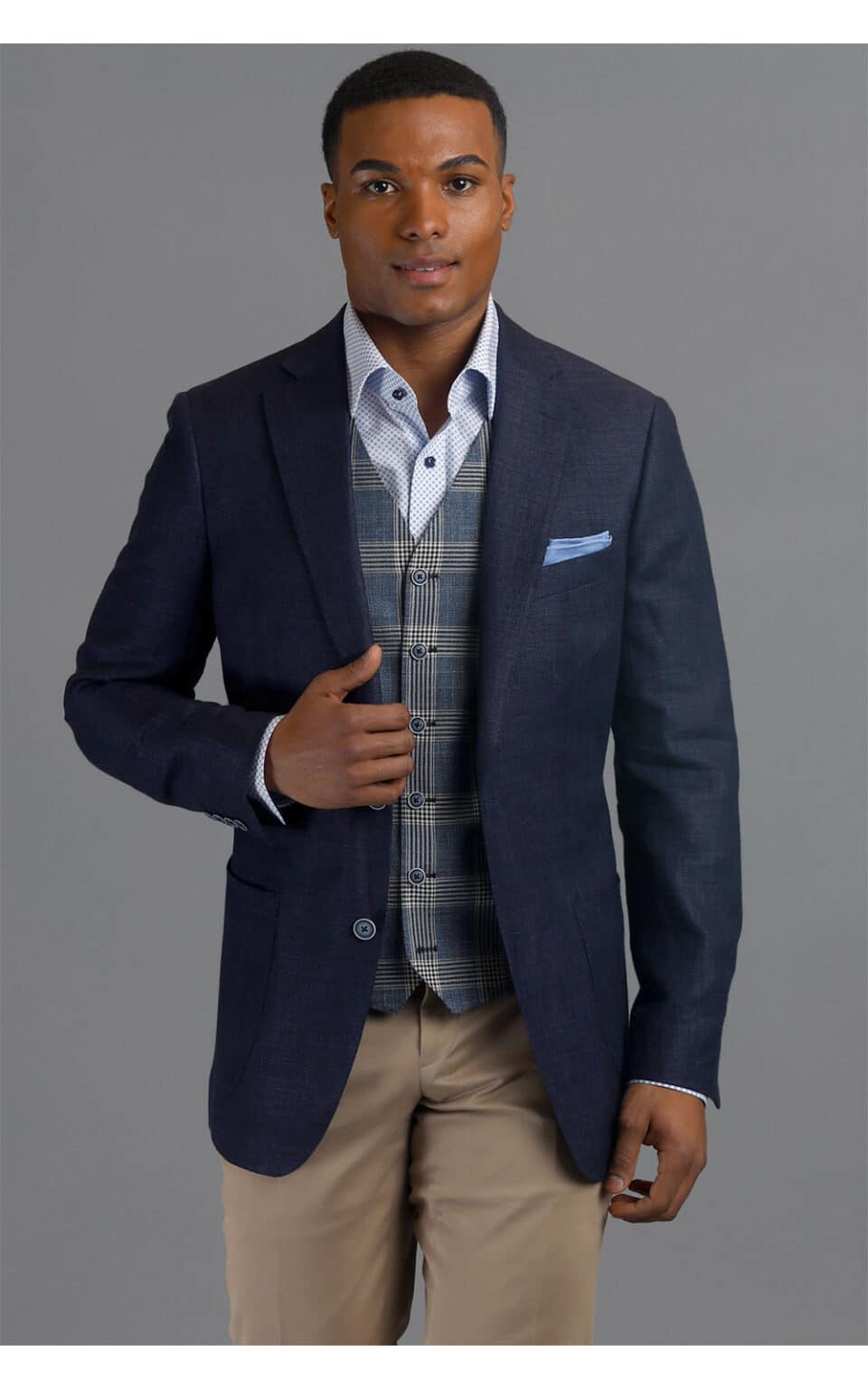 (product) Navy Linen Blend Hopsack Two-Button MTM Sport Coat