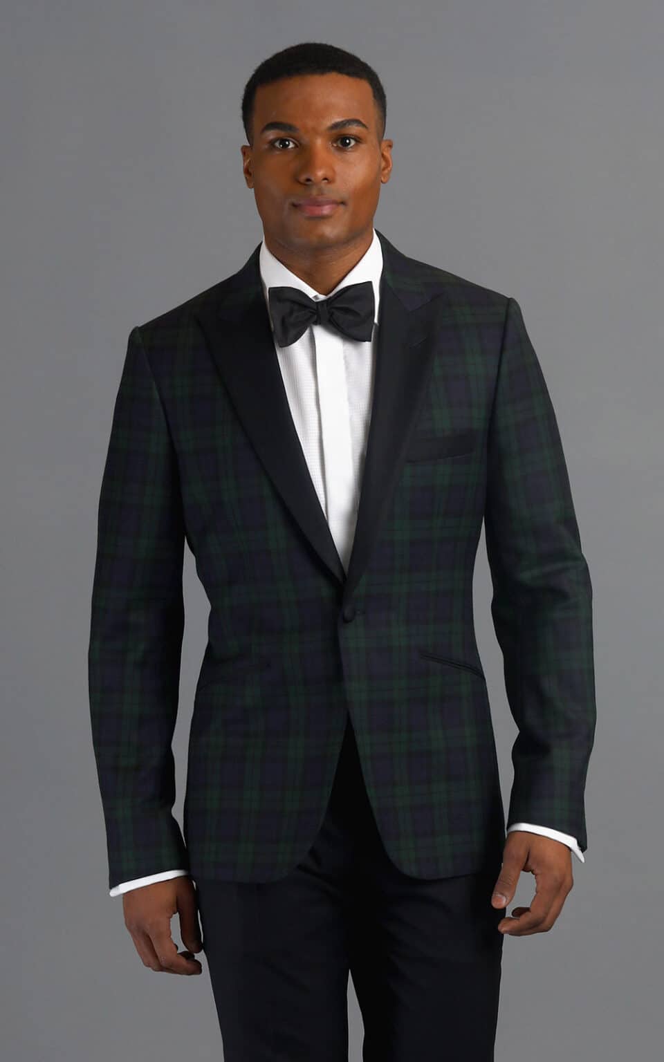 (product) Black Watch Tartan One-Button Wool MTM Dinner Jacket