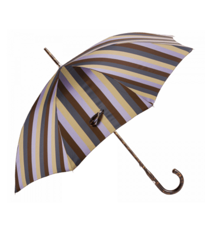 Brown and Lavender Wide Multicolor Awning Stripe Umbrella with Hickory Shaft and Horn End