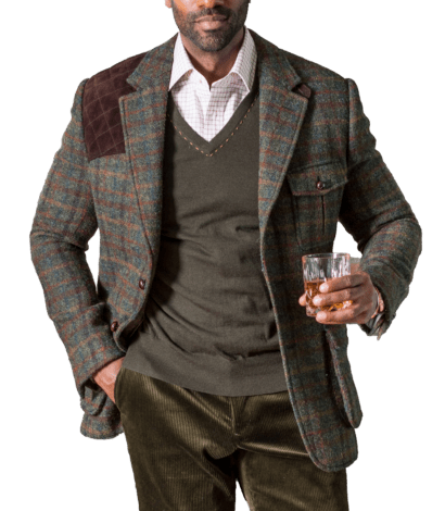 Green with Multicolored Overchecks Shooting Jacket