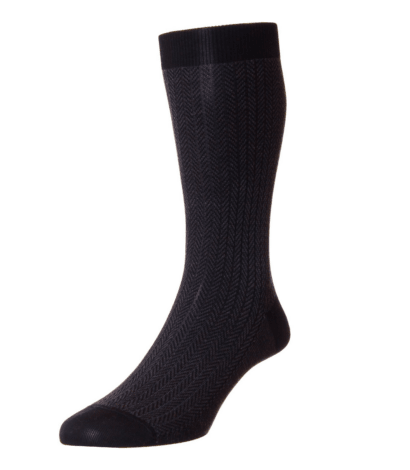 (product) Pantherella Highbury Wool Houndstooth Mid-Calf Socks - Navy