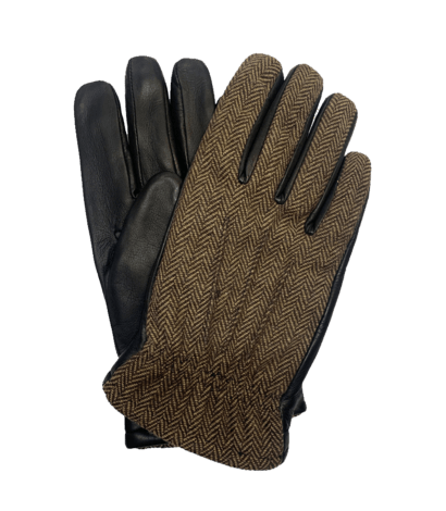 (product) Brown Herringbone & Lambskin Gloves