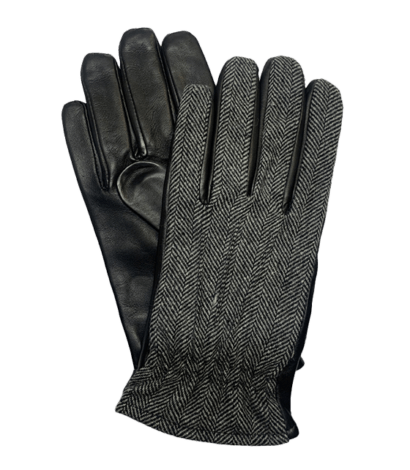 (product) Black Herringbone & Lambskin Gloves