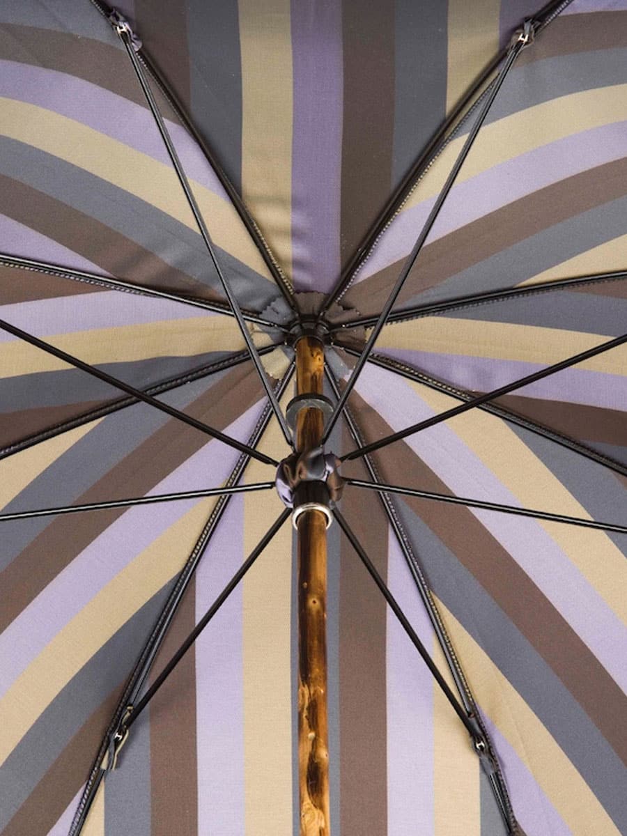 (product) Solid Chestnut Striped Umbrella with Knob End, Inside view