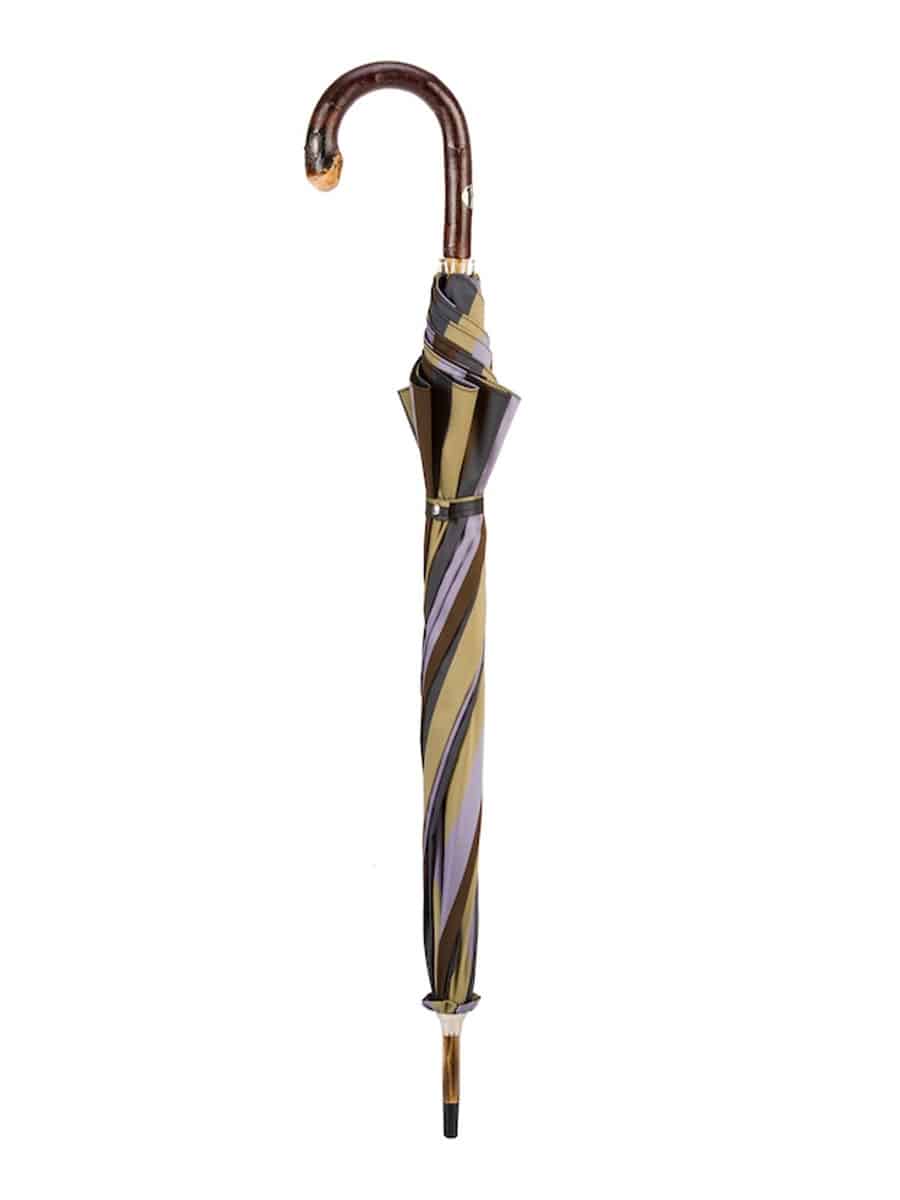 (product) Solid Chestnut Striped Umbrella with Knob End, Closed view