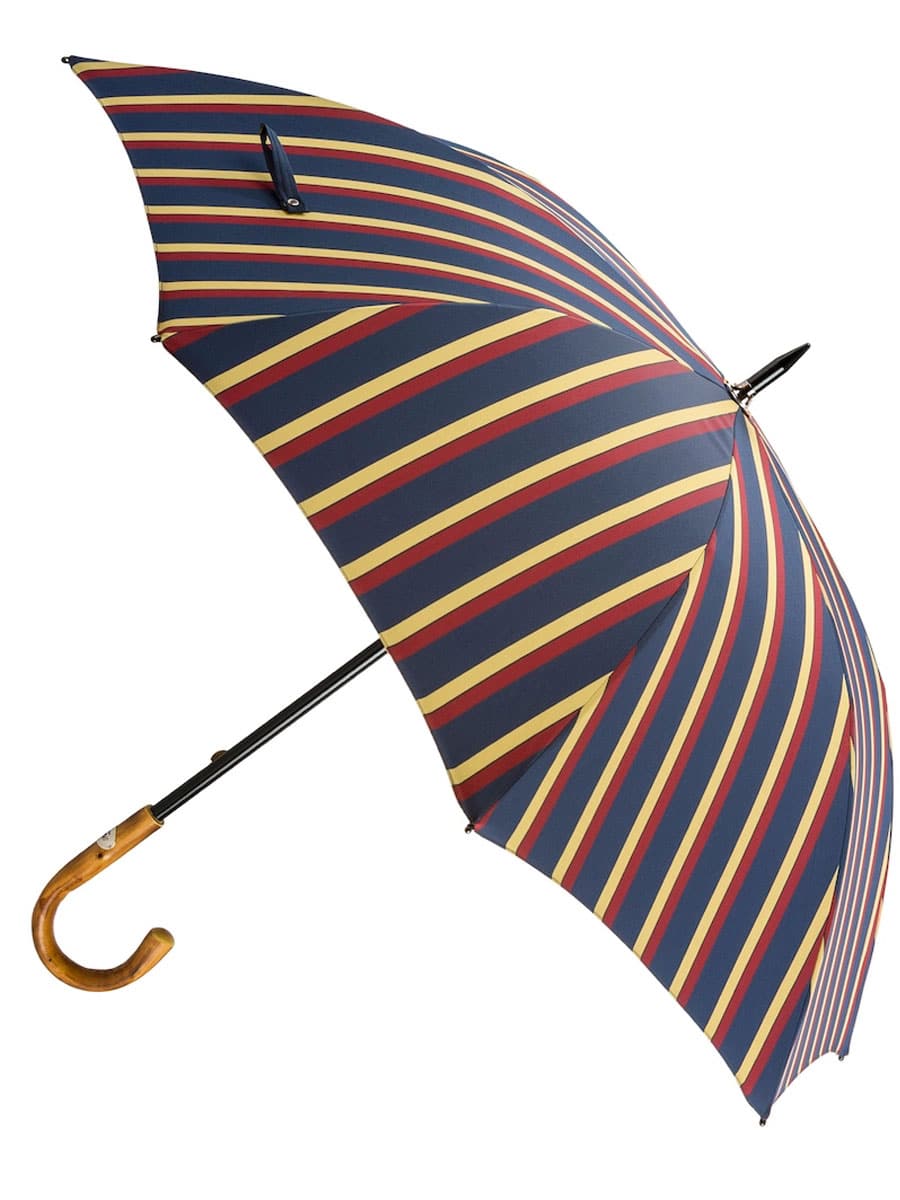 (product) Large Striped Umbrella With Chestnut Handle, Open view