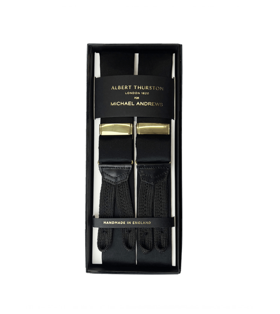 Black Silk Suspenders w Gold Hardware | Michael Andrews Bespoke