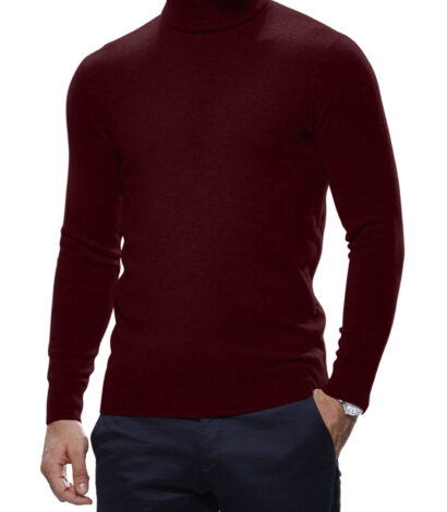 (product) Dark Merlot Merino Wool Turtle Neck Sweater