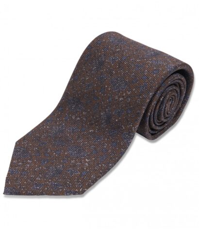 (product) Brown with Blue Floral Silk Necktie, Rolled