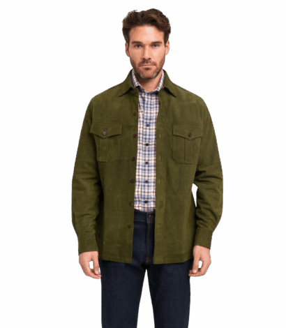 Custom Olive Green Lamb Suede Over Shirt by Michael Andrews Bespoke