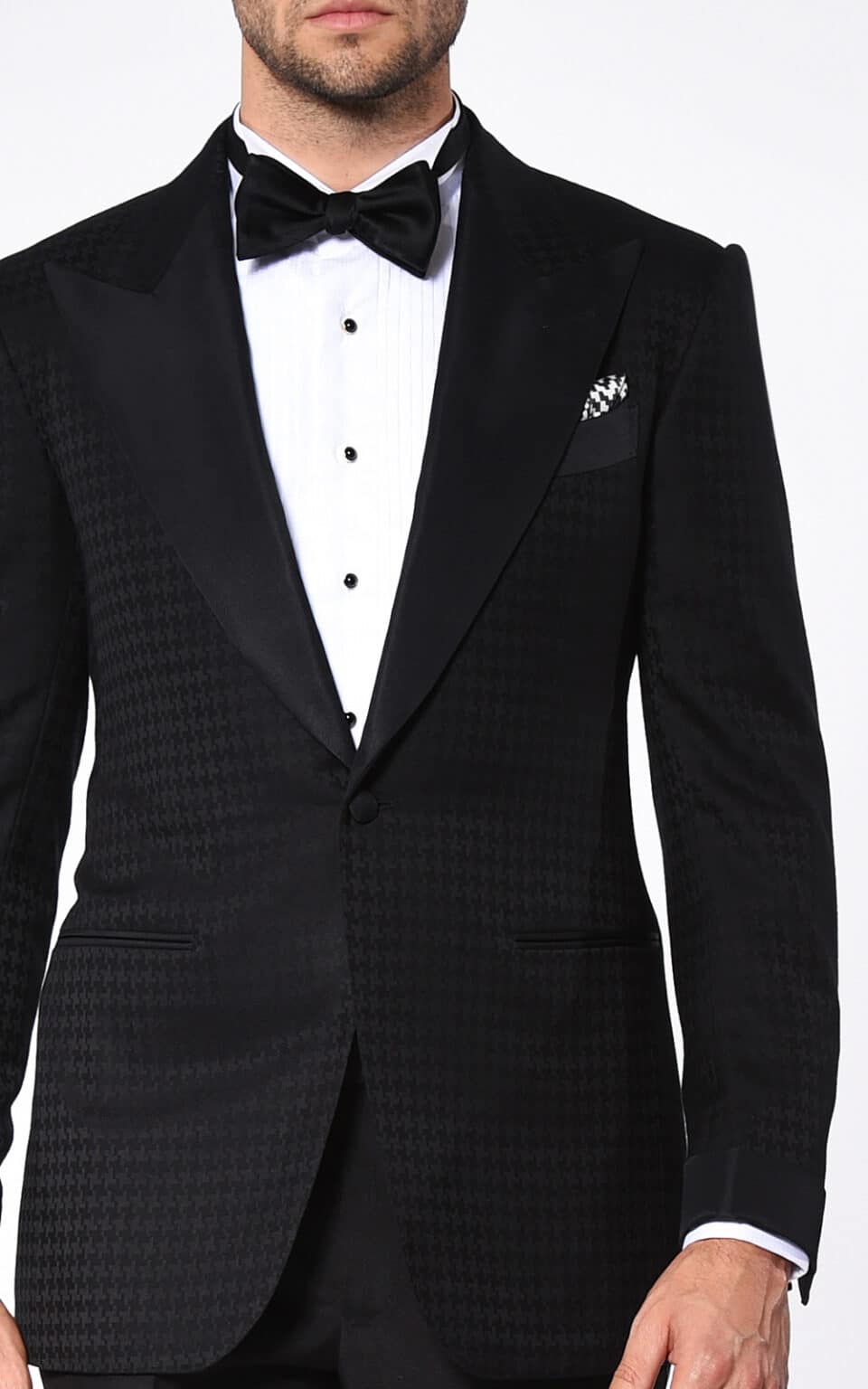 (product) Black Houndstooth Signature Grosgrain Bespoke Tuxedo