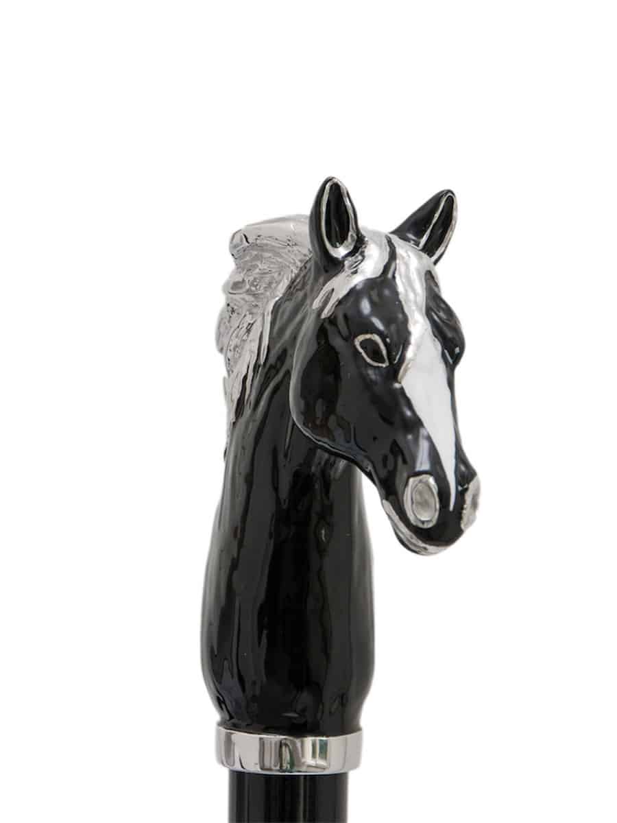 (product) Black Horse Head Umbrella, Handle detail
