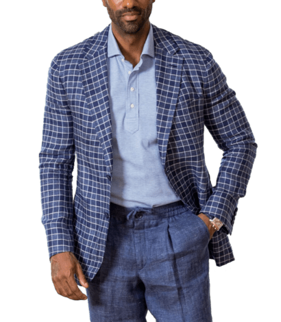 Blue Graph-Check Wool-Linen-Cotton Blend, Summer Sport Coat