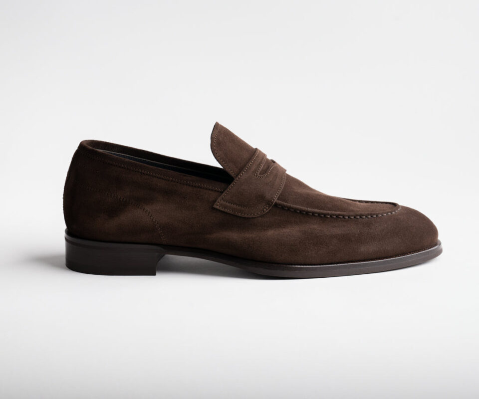(product) Brera Mogano Suede Loafer, Single shoe side view
