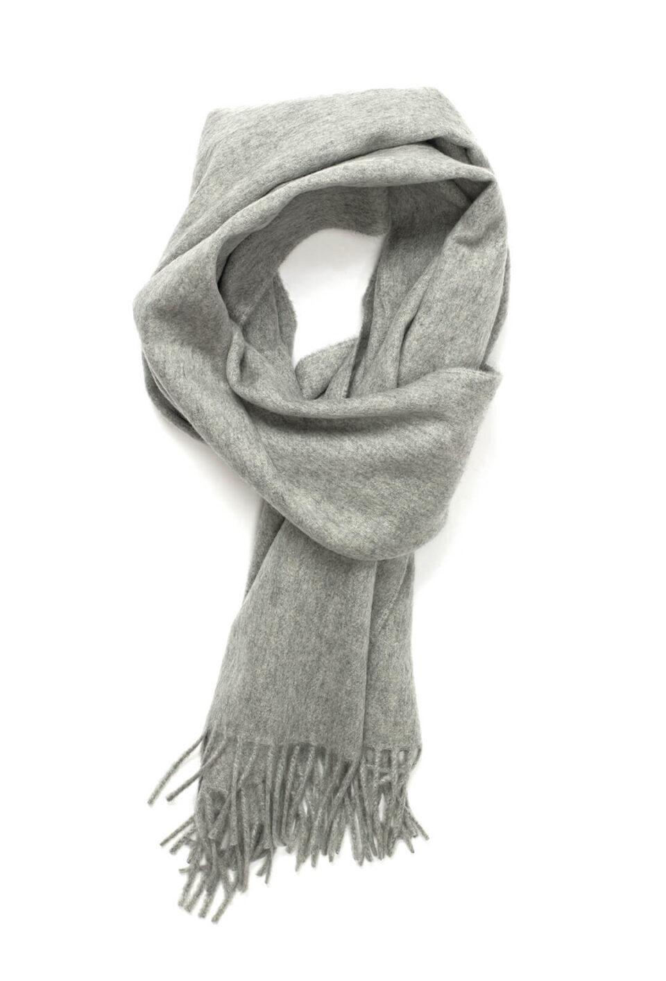 Rolled Light Grey Classic Cashmere Scarf highlighting its soft texture