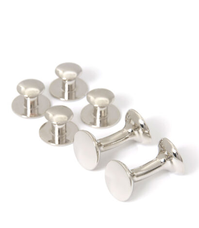 (product) Round White Rhodium Dress Stud and Cufflink Set