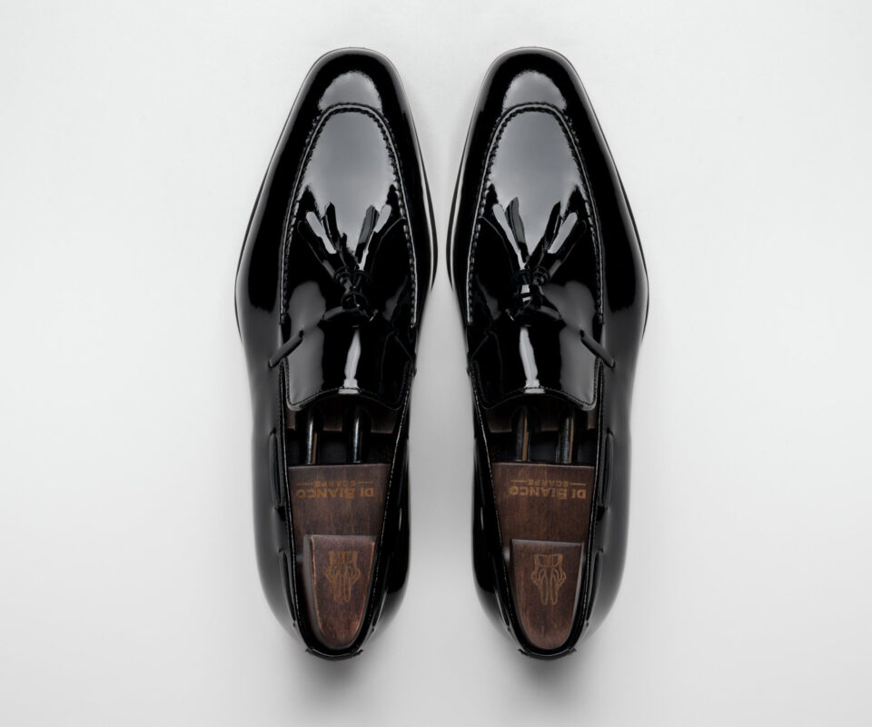 (product) Ducale Patent Nero Formal Loafer, top view of the pair