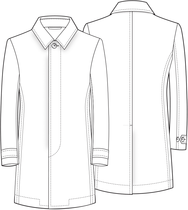 Line drawing of car coat showcasing front and back details