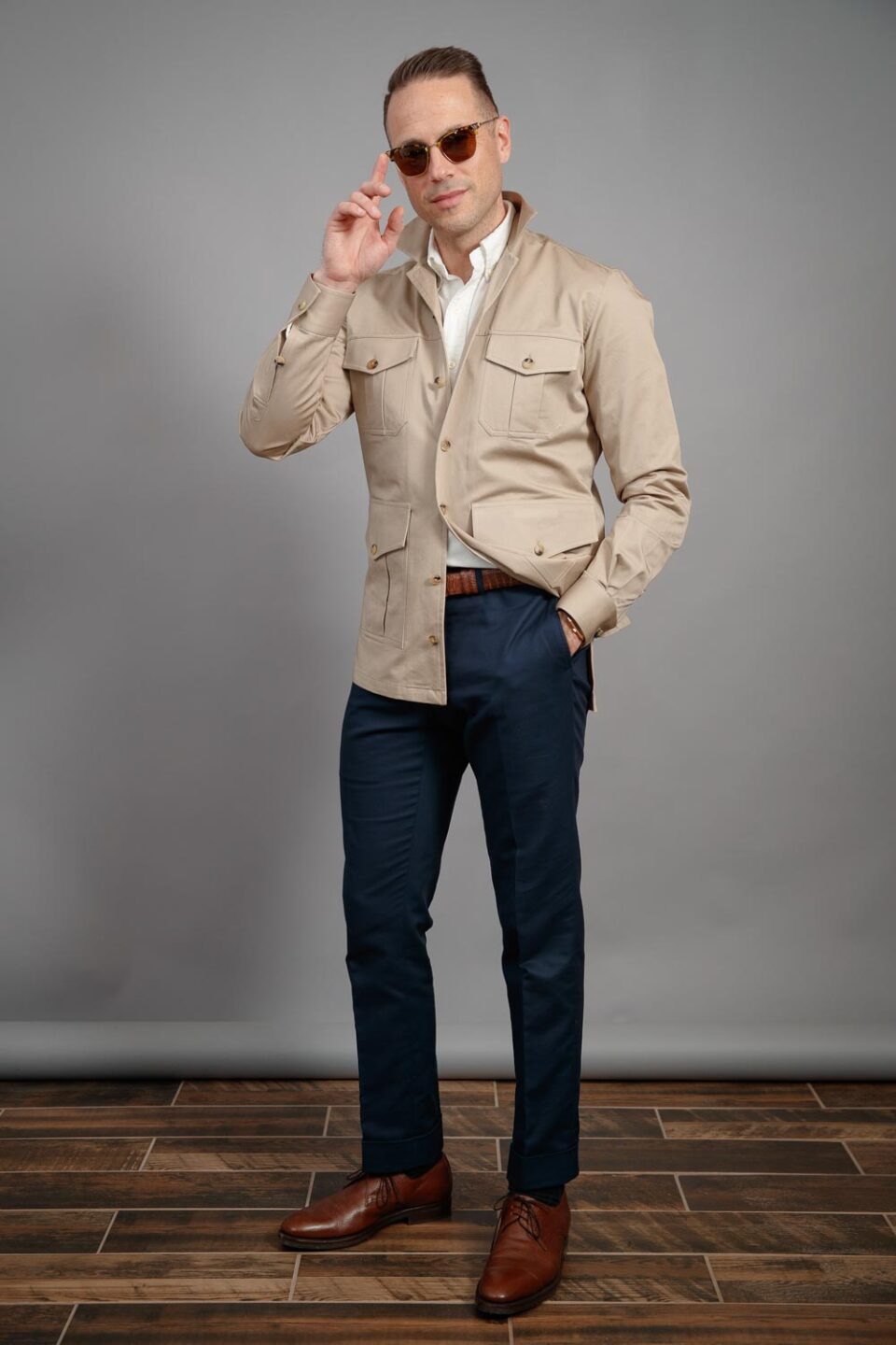(product) Khaki Heavy Duty Cotton Safari Shirt Jacket