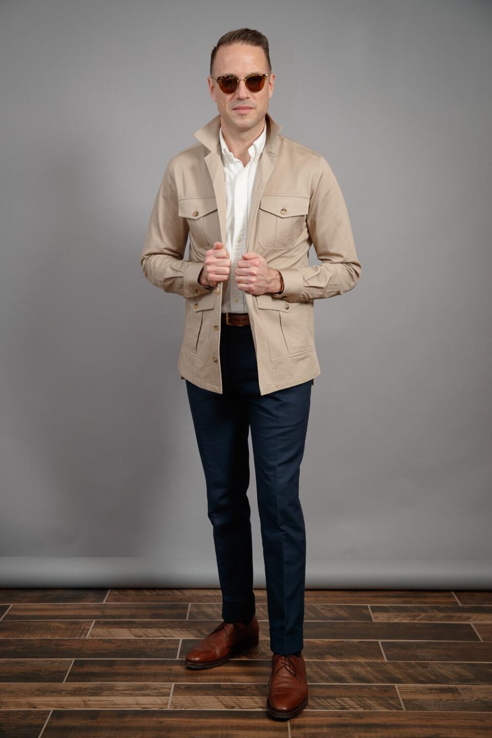 (product) Khaki Heavy Duty Cotton Safari Shirt Jacket