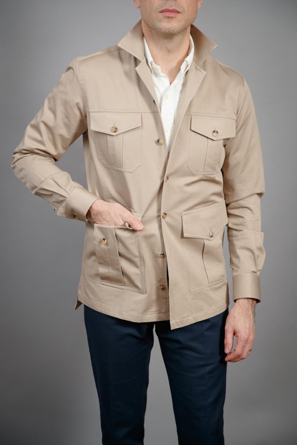 (product) Khaki Heavy Duty Cotton Safari Shirt Jacket