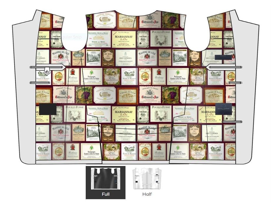 (product) Bespoke Maroon Sharkskin Dinner Jacket, Lining design featuring vintage-style wine label graphics