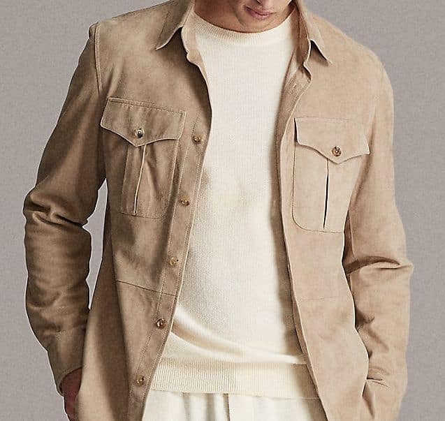 (product) Almond Lamb Suede Overshirt