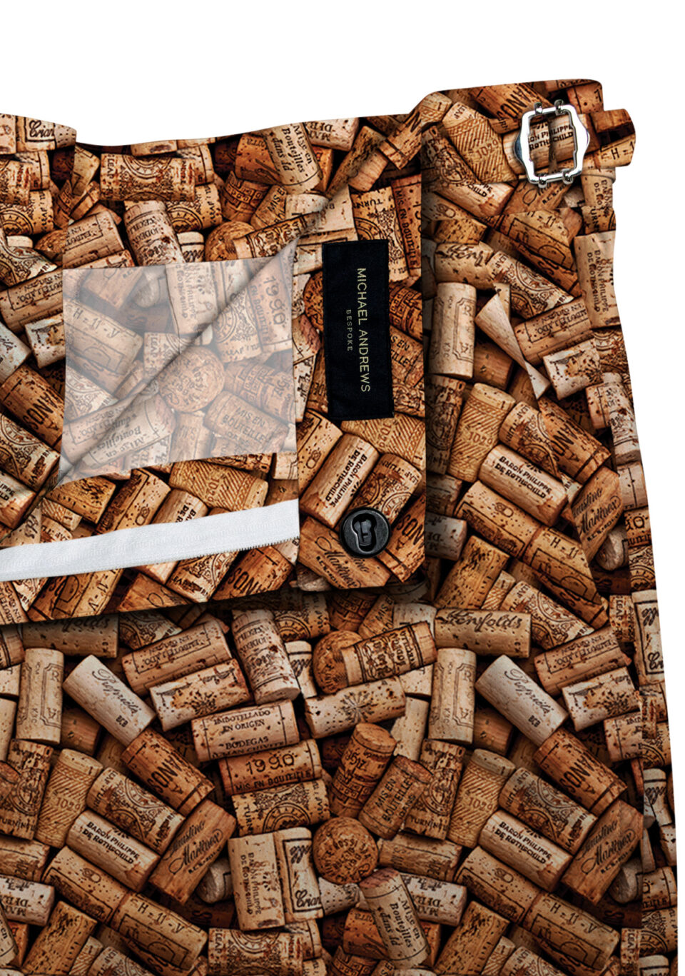 (product) Wine Corks Swim Shorts, close-up view