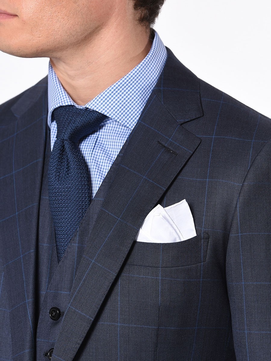 (product) Marine Blue Windowpane Bespoke Suit, lapel detail