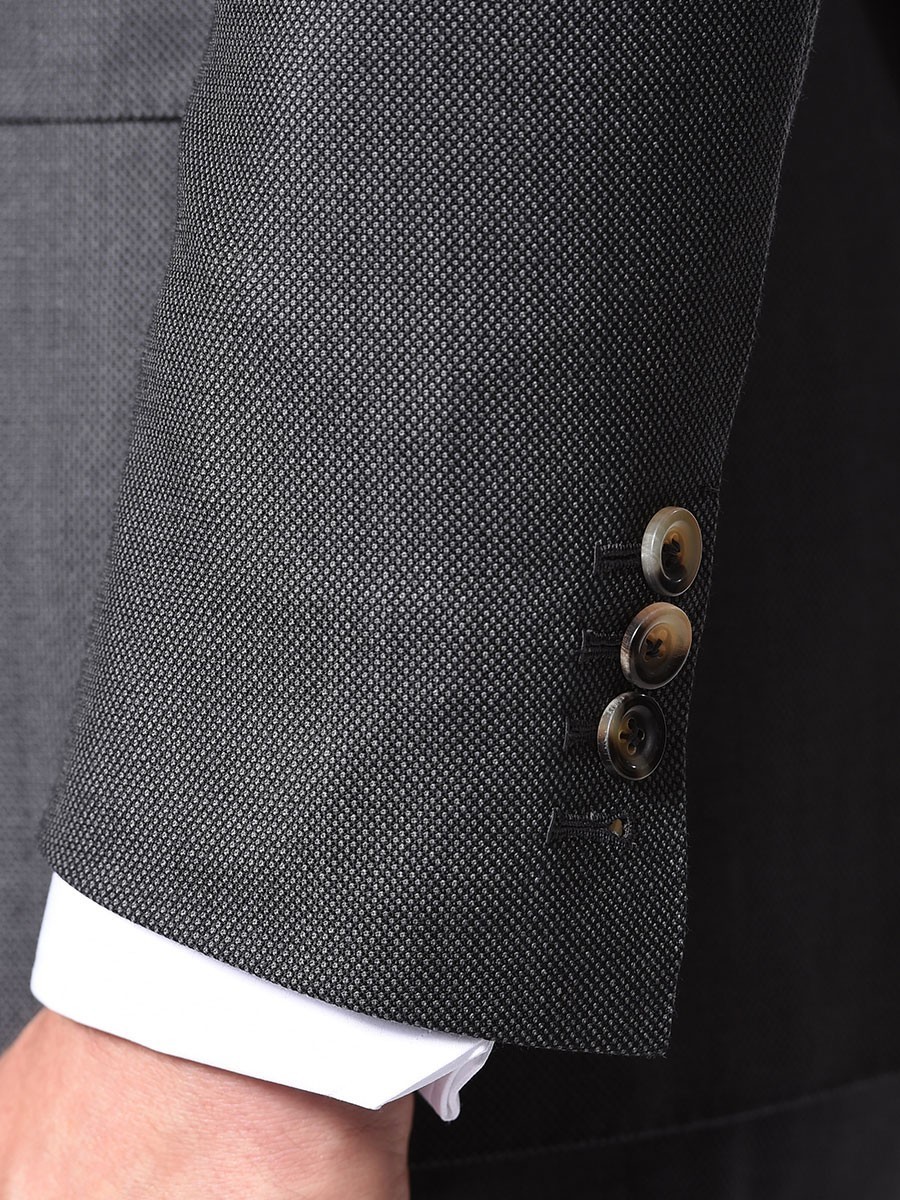 (product) Charcoal Birdseye Bespoke Suit, cuff detail