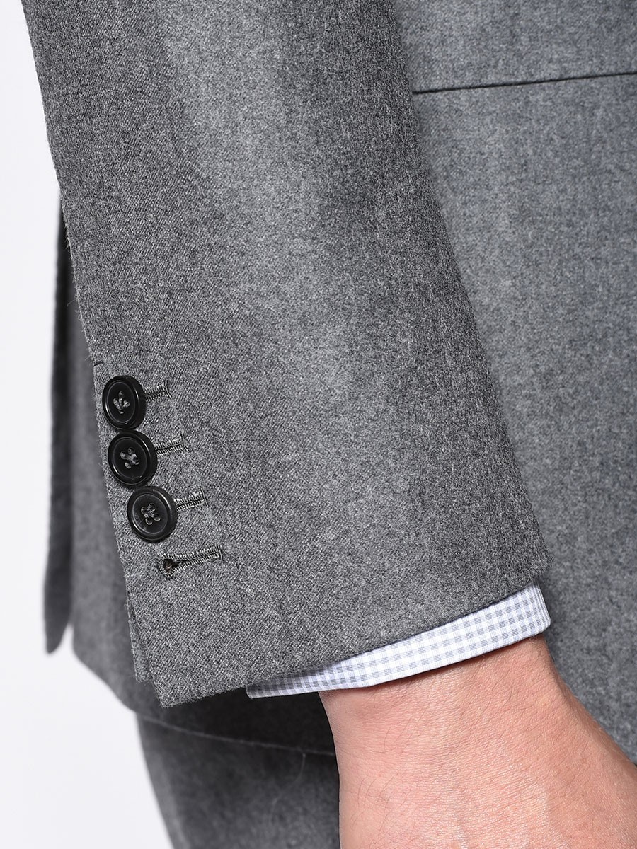 (product) Steel Grey Flannel Bespoke Suit, cuff detail