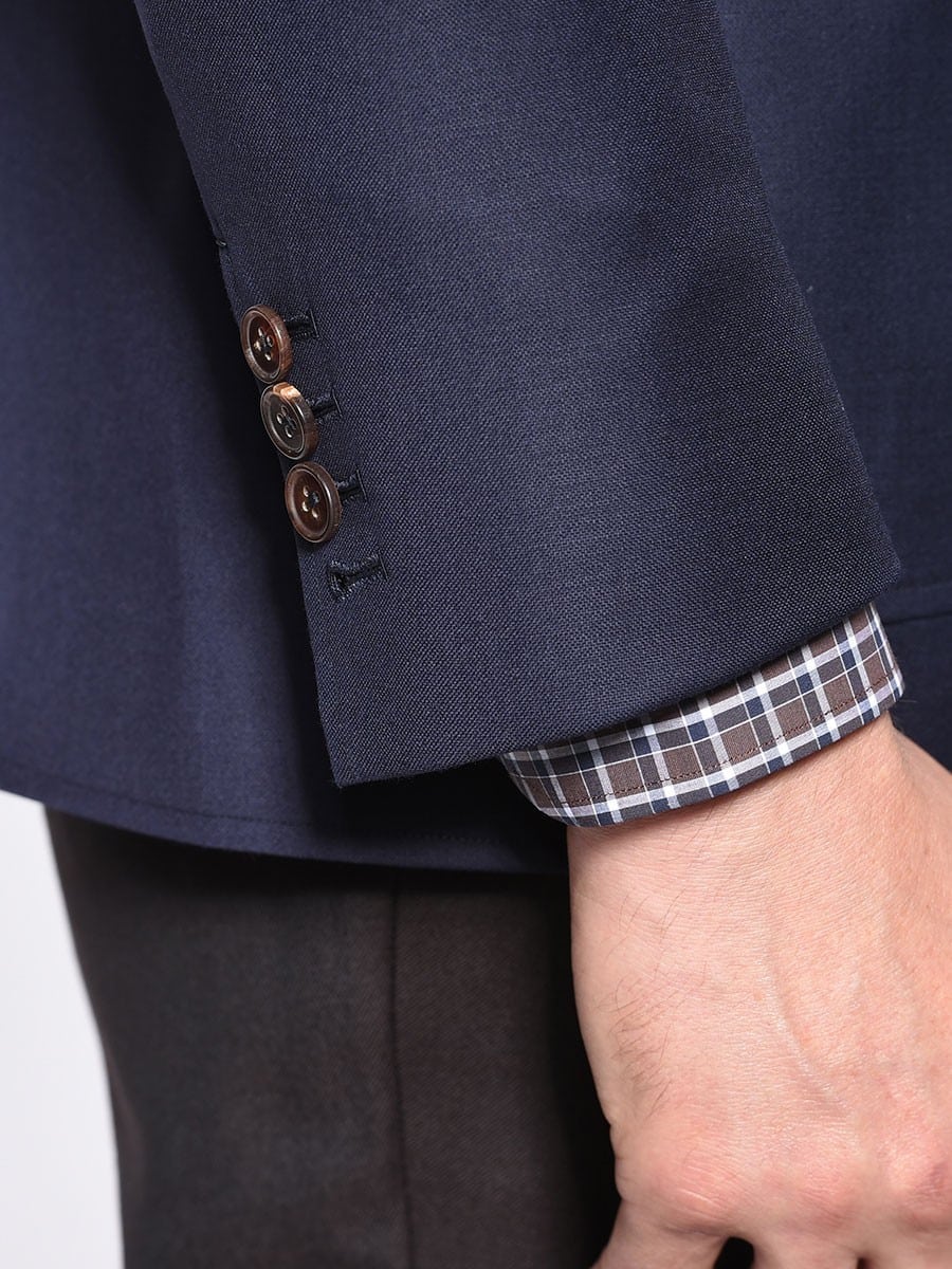 (product) Navy Plain Weave Classic Bespoke Sport Coat, cuff detail with button accents