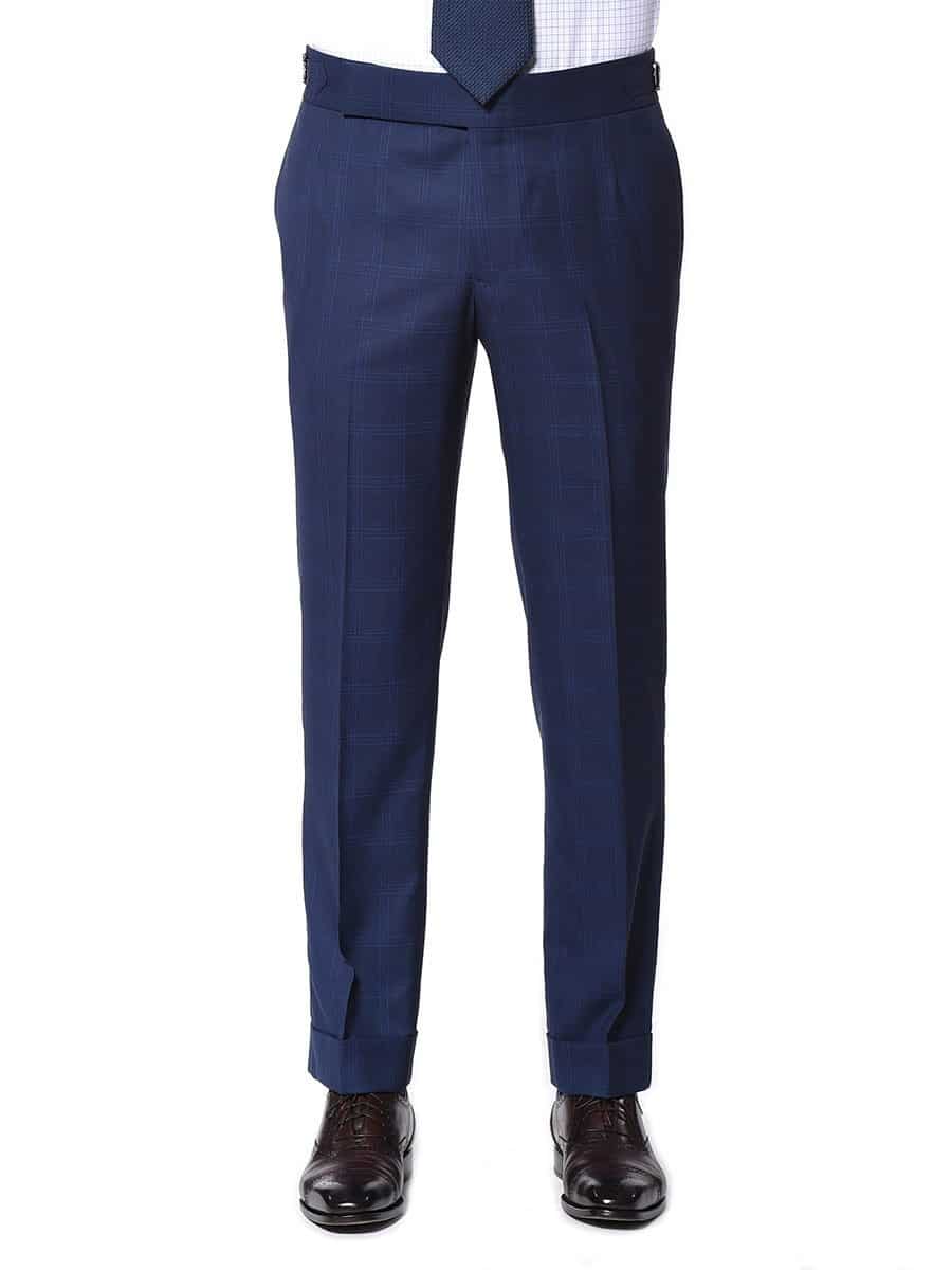 (product) Royal Blue Windowpane Bespoke Suit, pants detail