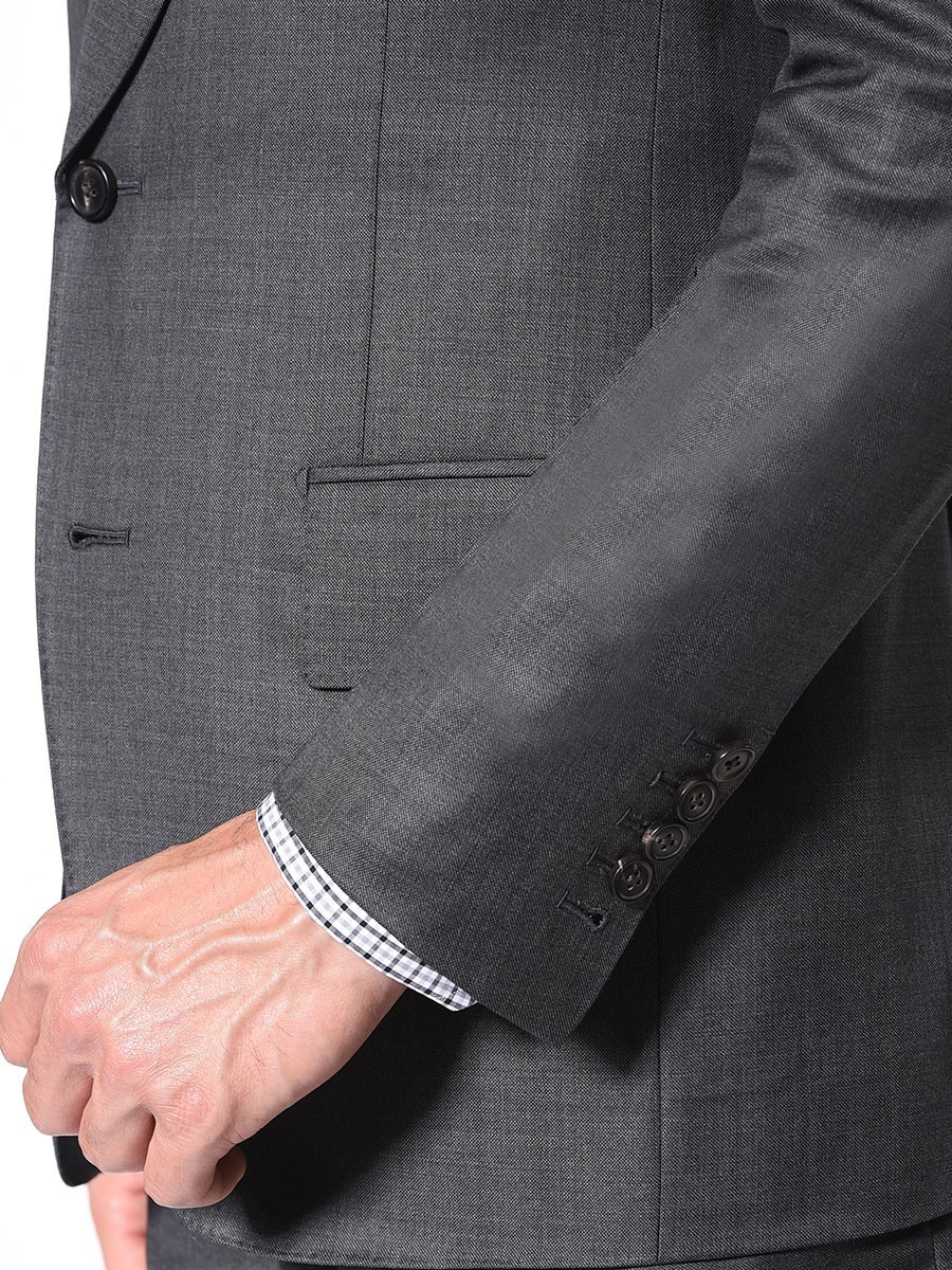 (product) Mid-Grey Sharkskin Bespoke Suit, Cuff detail