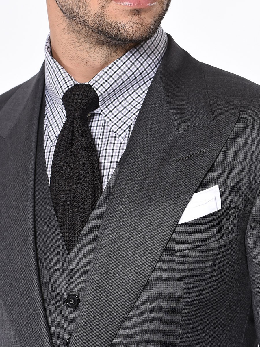 (product) Mid-Grey Sharkskin Bespoke Suit, Lapel detail