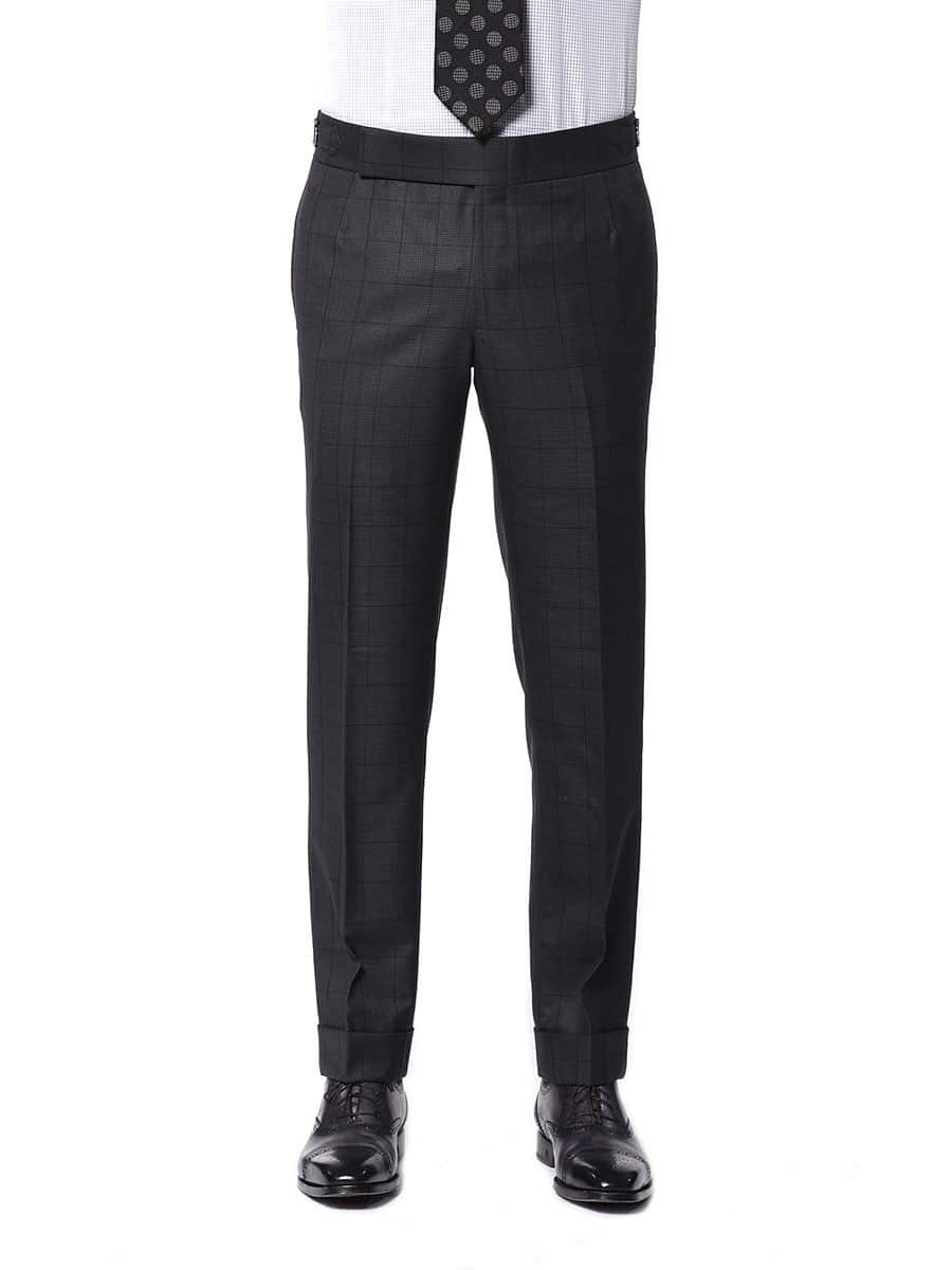 (product) Charcoal Houndstooth Windowpane Bespoke Suit, Pants detail
