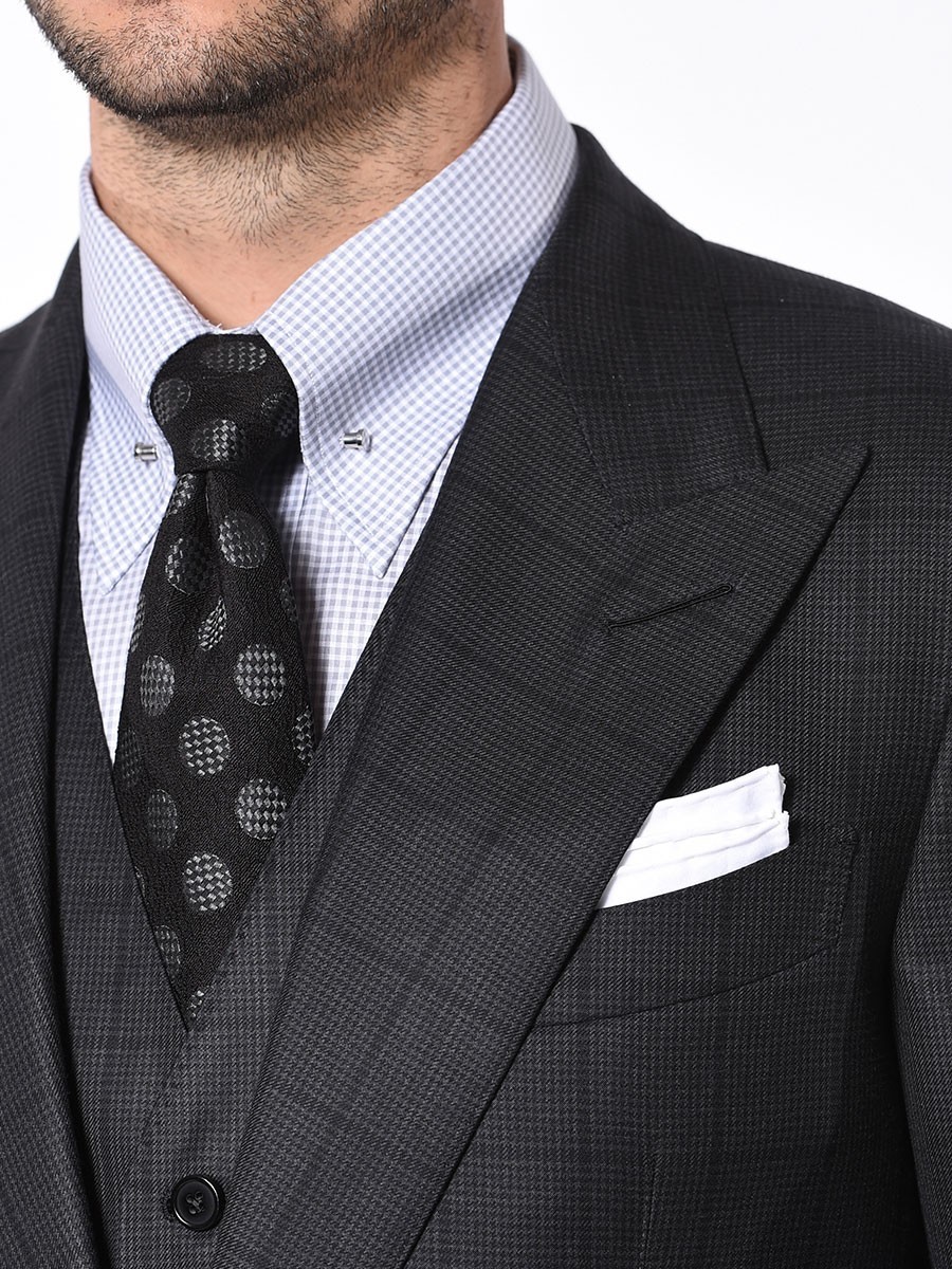 (product) Charcoal Houndstooth Windowpane Bespoke Suit, Lapel detail