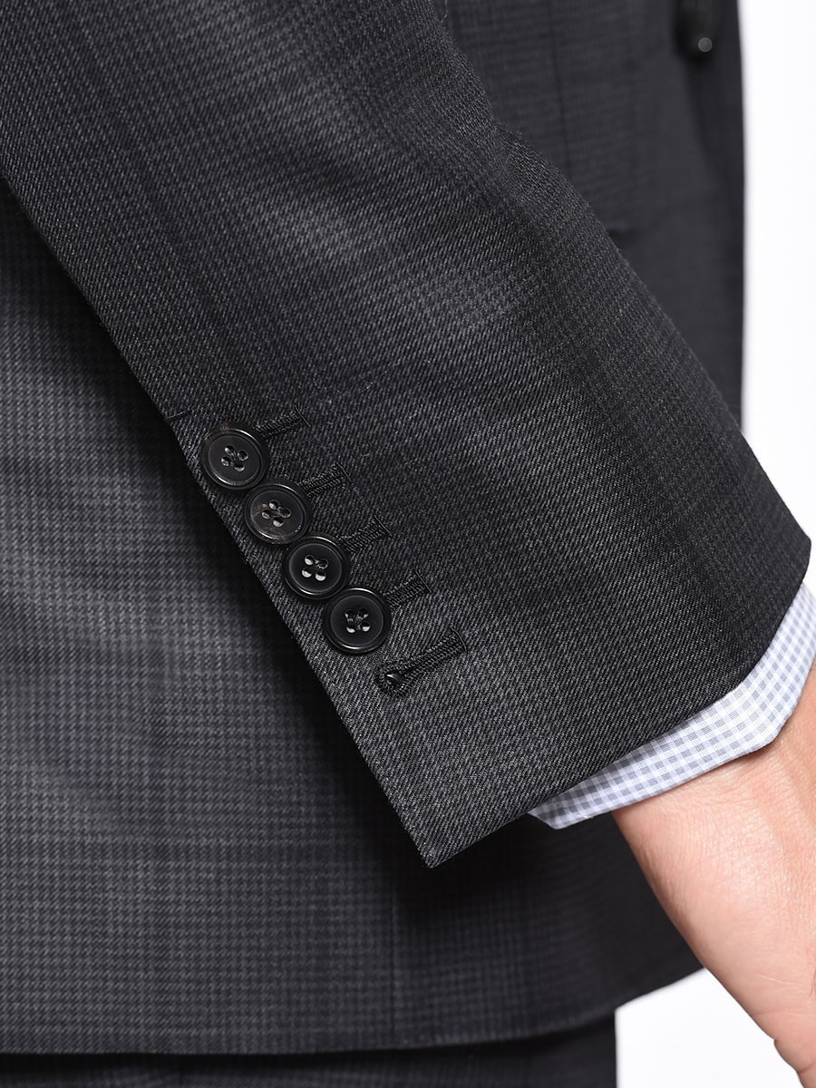 (product) Charcoal Houndstooth Windowpane Bespoke Suit, Cuff detail