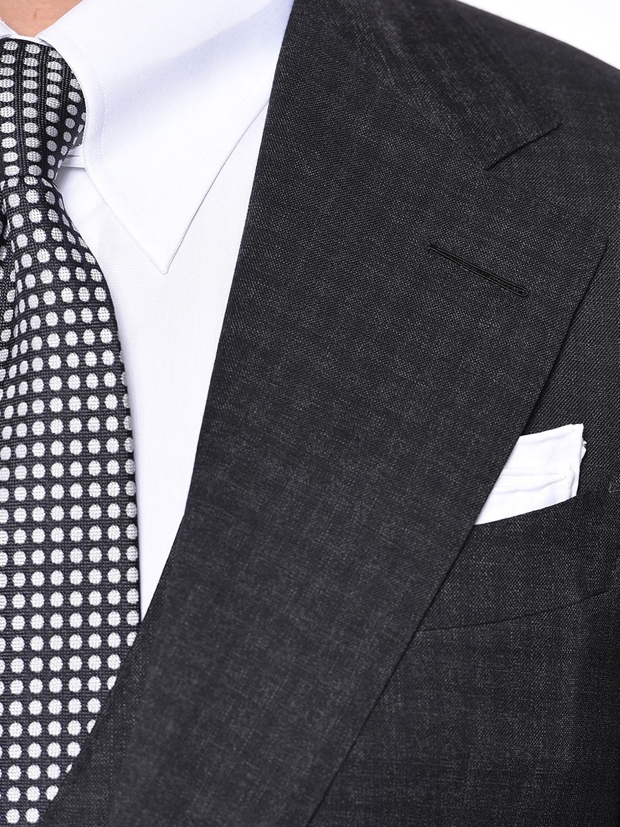 (product) Charcoal Gun Check Bespoke Suit, lapel detail