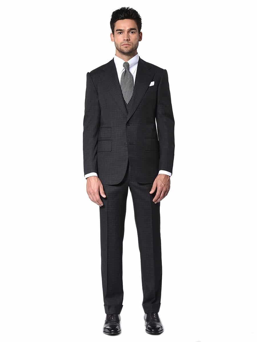 (product) Charcoal Gun Check Bespoke Suit