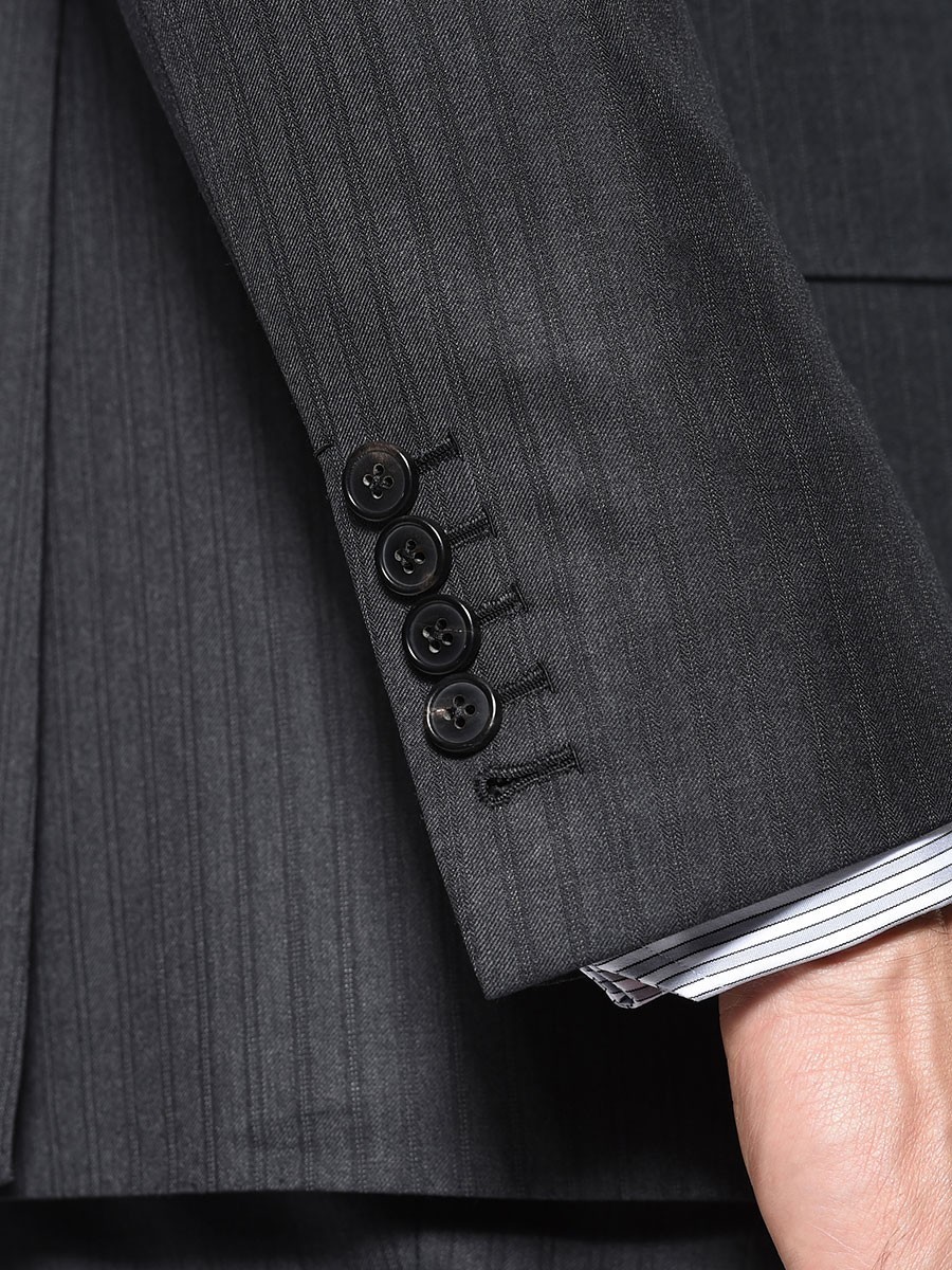 (product) Charcoal Stripe 6x2 DB Bespoke Suit, cuff detail
