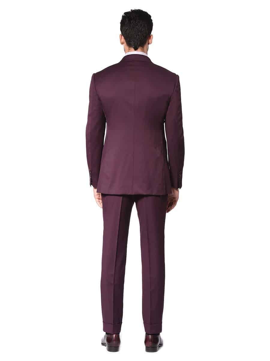 (product) Aubergine Solid Bespoke Suit, Back view