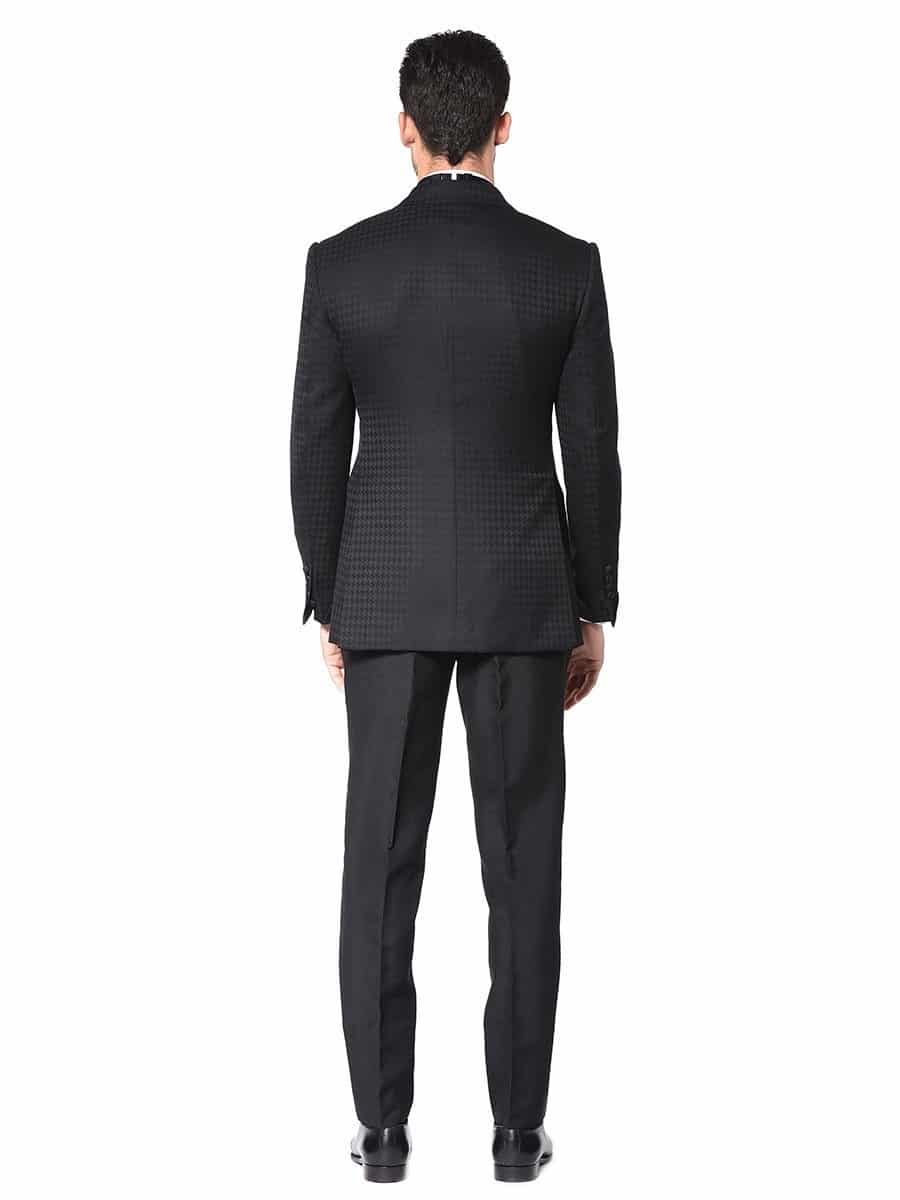 (product) Black Houndstooth Signature Grosgrain Bespoke Tuxedo, Back view