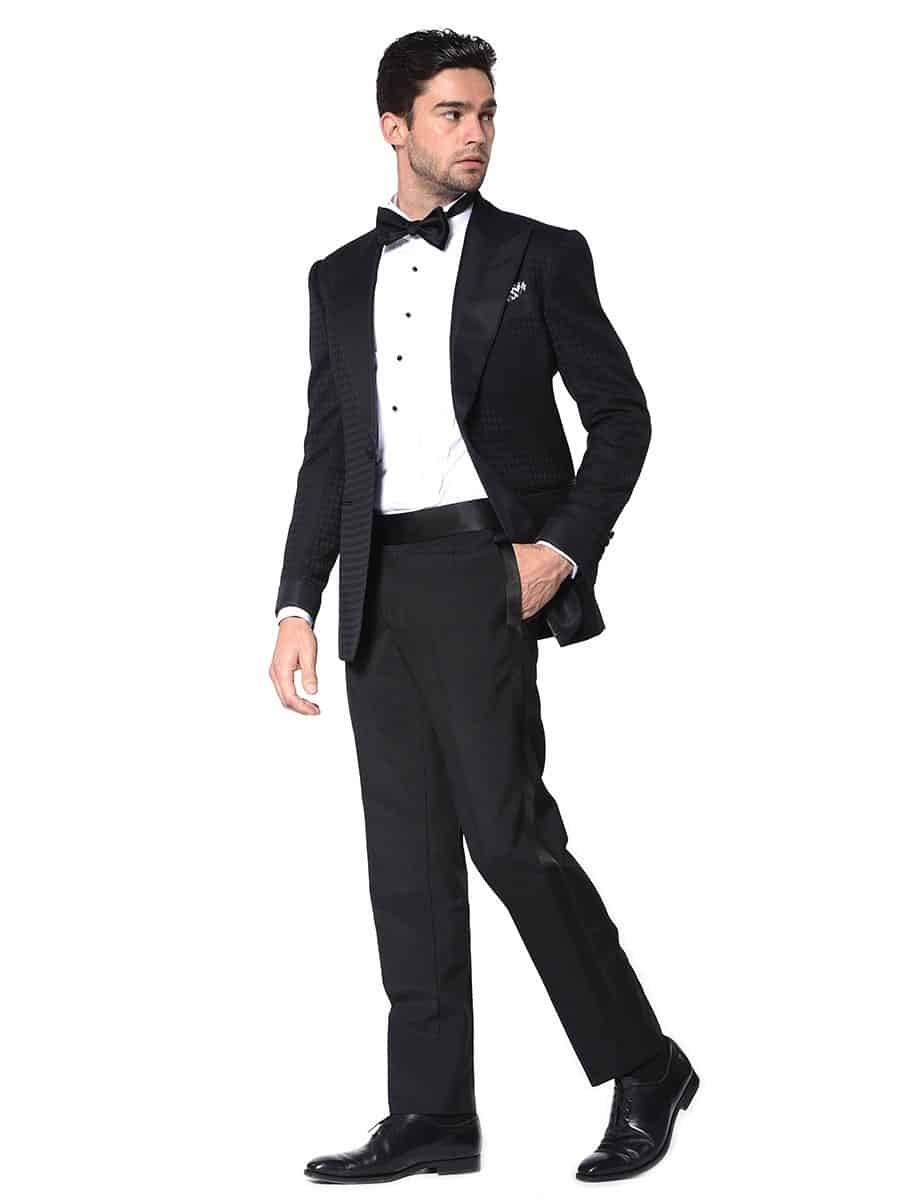 (product) Black Houndstooth Signature Grosgrain Bespoke Tuxedo