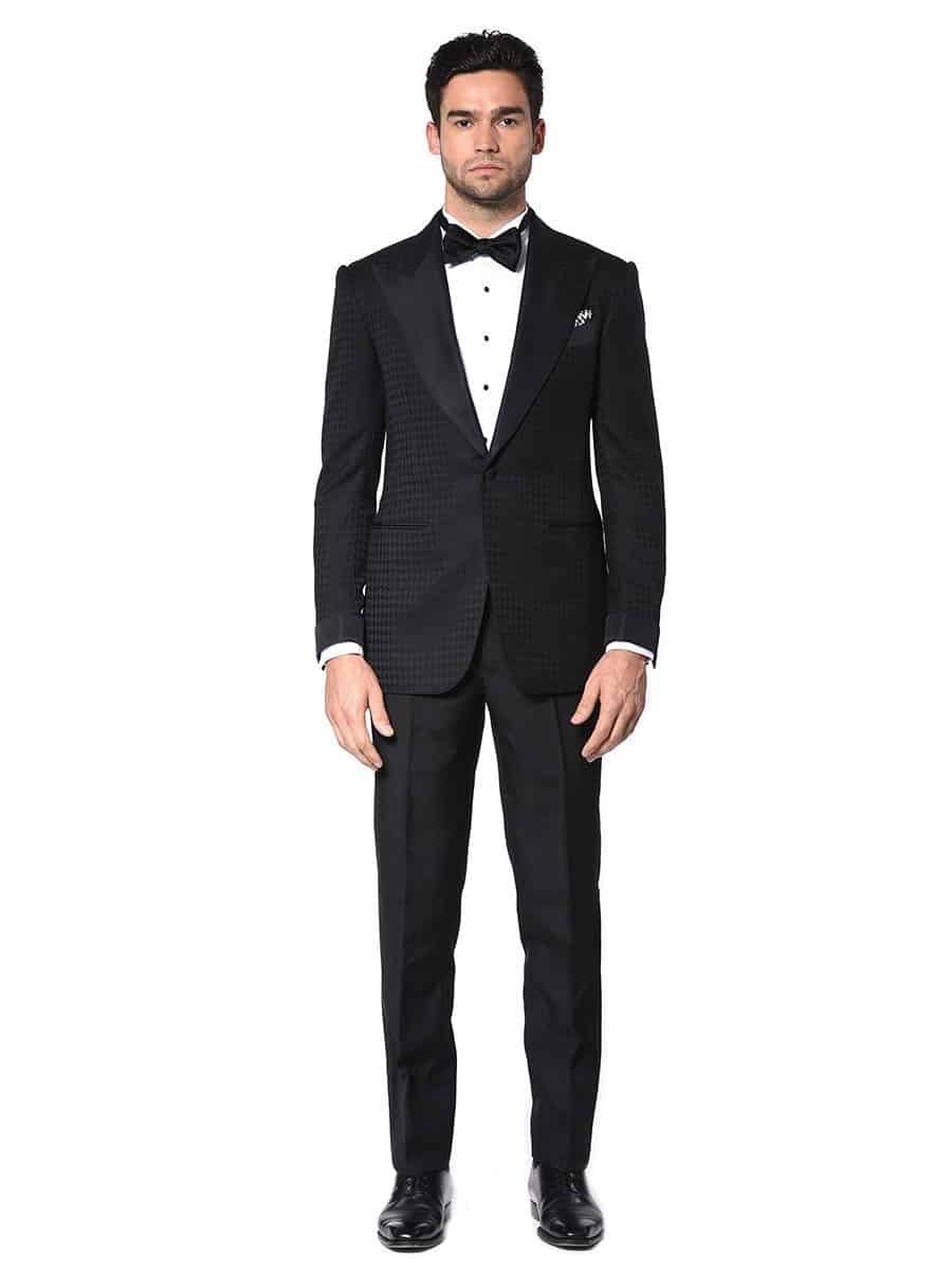 (product) Black Houndstooth Signature Grosgrain Bespoke Tuxedo